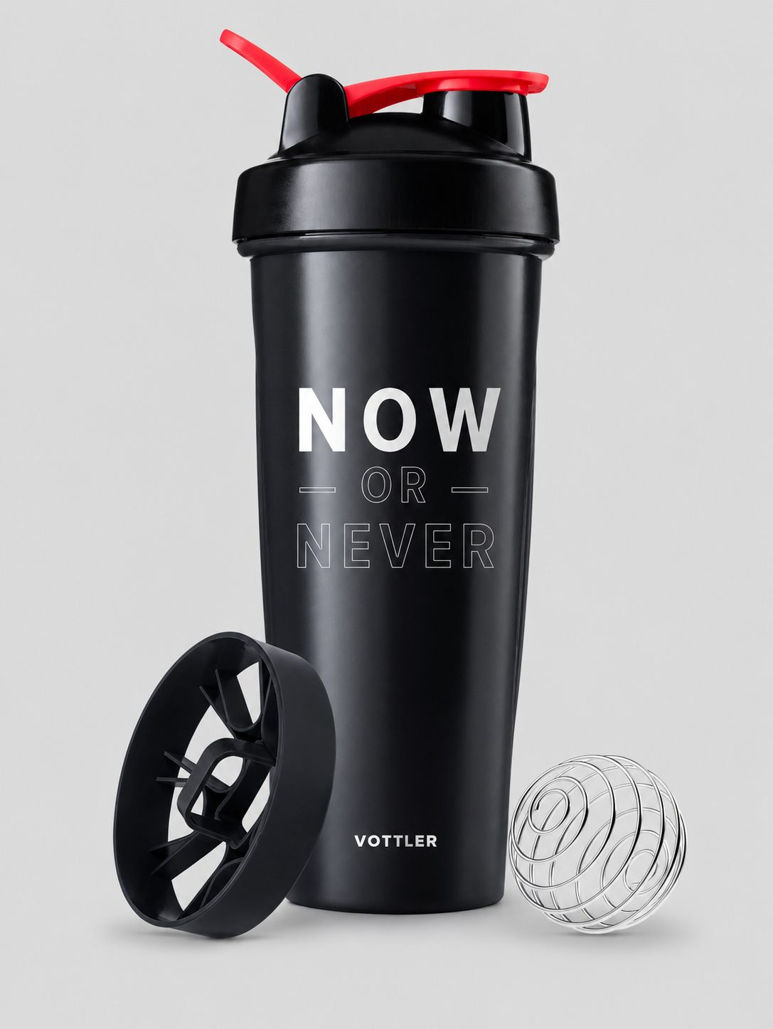 Шейкер VOTTLER 600 мл, черный, принт NOW OR NEVER